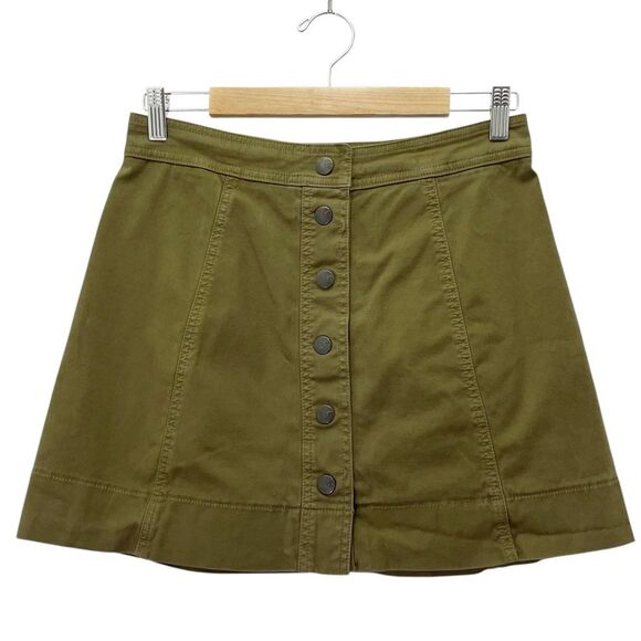 Madewell Metropolis Snap Skirt Size 8 Olive Green Snap Front A-Line Cotton Mini - Picture 8 of 9